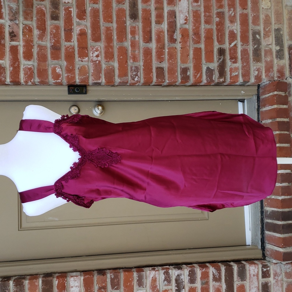 Vintage Alexandra Nicole Floral Embroidered Satin Chemise Dress Romantic 90s